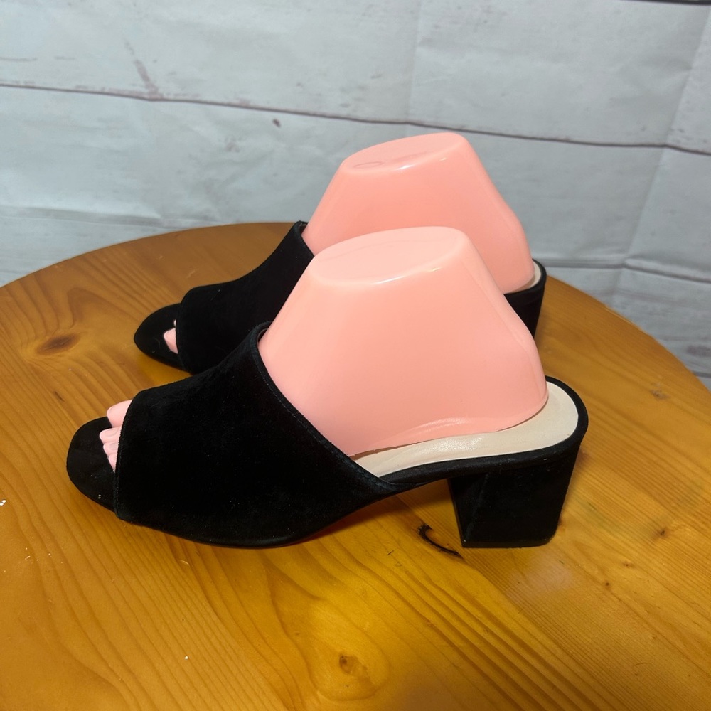 Aldo Womens Size 8.5 Open Toe Casual Slide Sandals Black Suede 2 Inch heel 90s